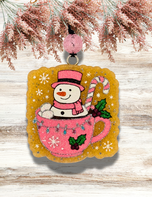 Freshie Christmas Snowman in Cup Pink