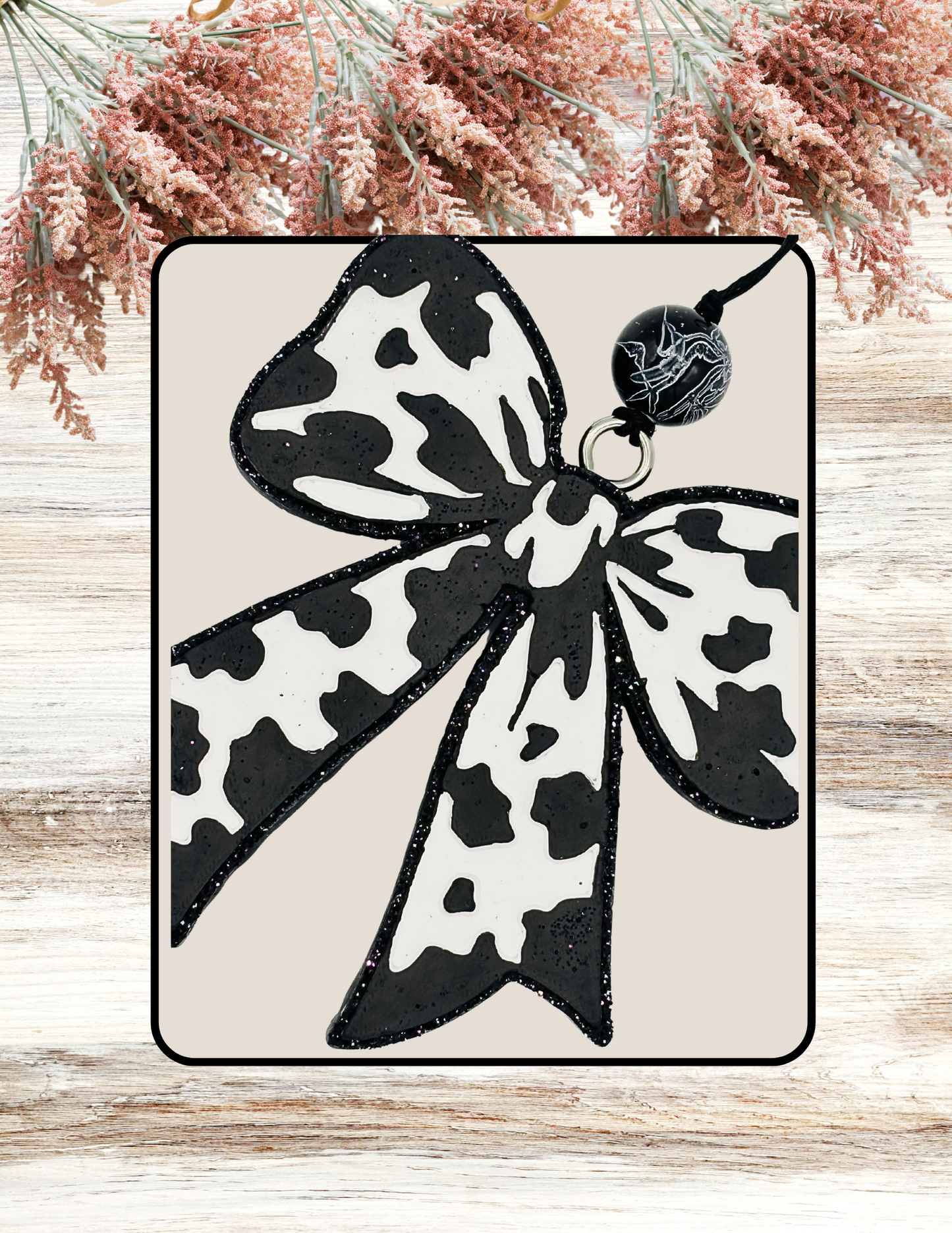 Freshie Cow Print Bow Coquette Black