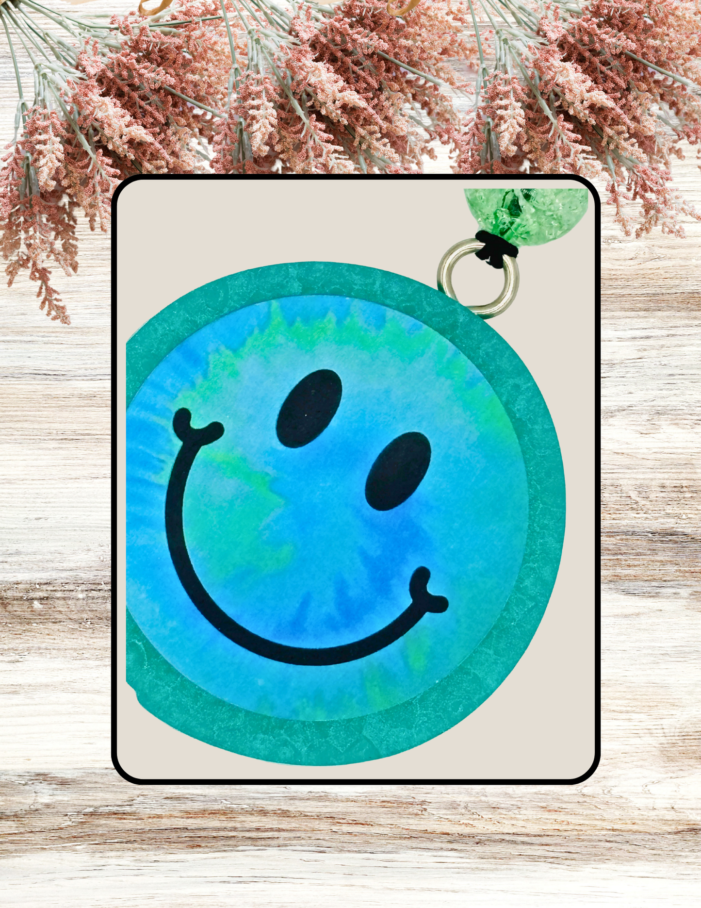 Freshie Round Smiley Blue Green Tie Dye