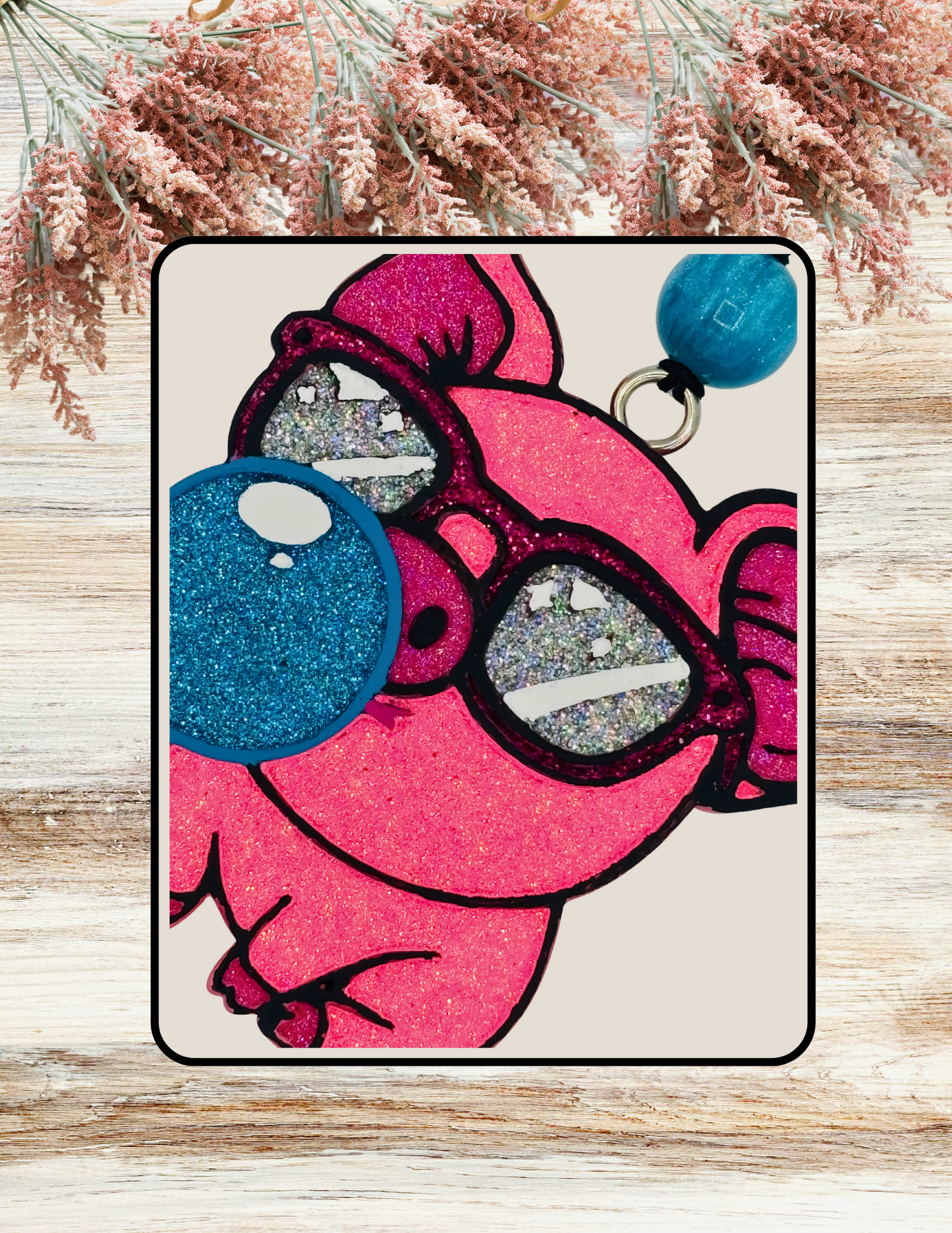 Freshie Pig Blowing Turquoise Bubble and Sunglasses