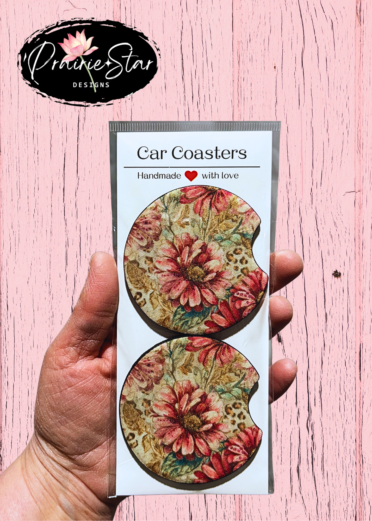 Car Coaster Vintage Sunflower Mauve