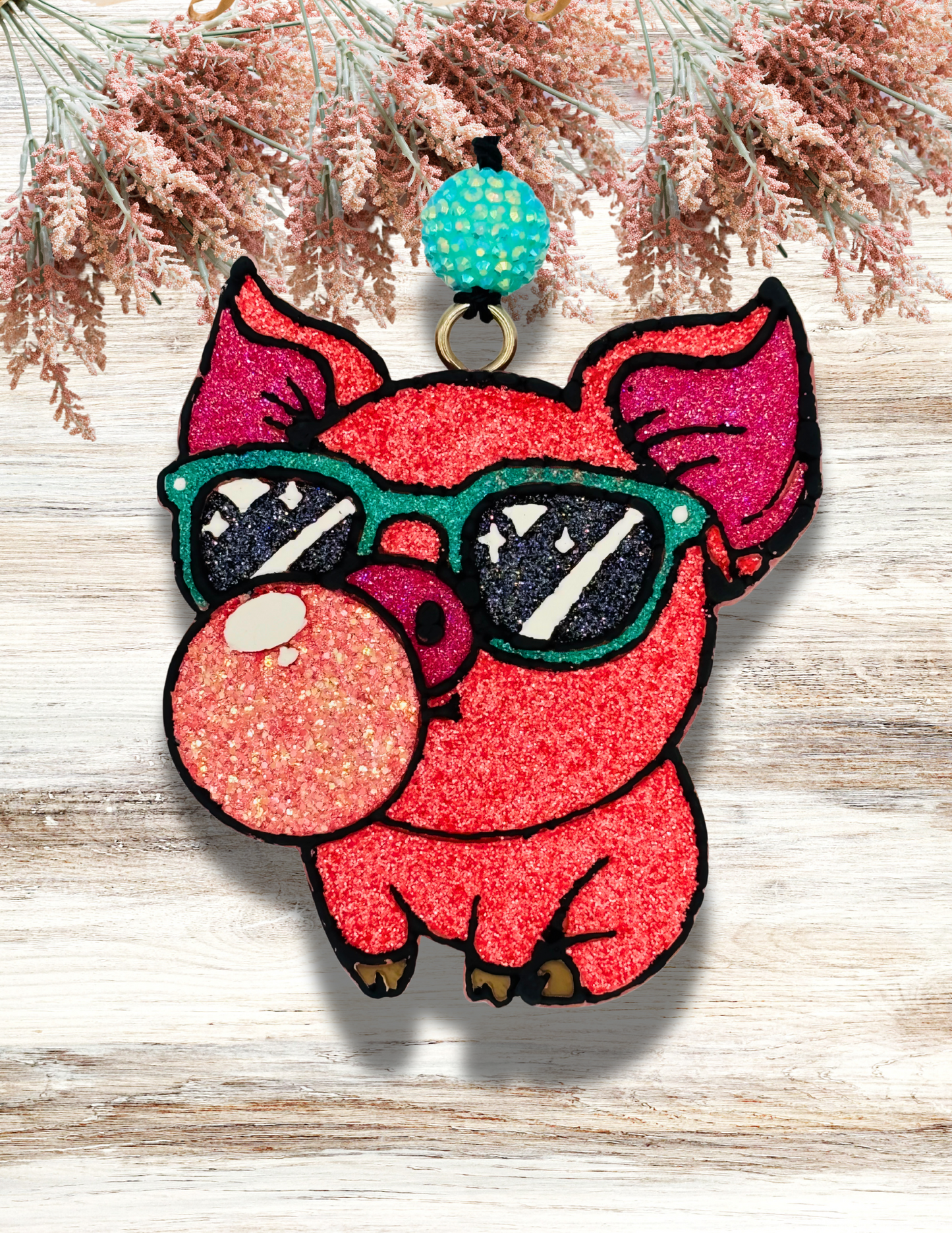 Freshie Pig Blowing Bubble Teal Sunglasses