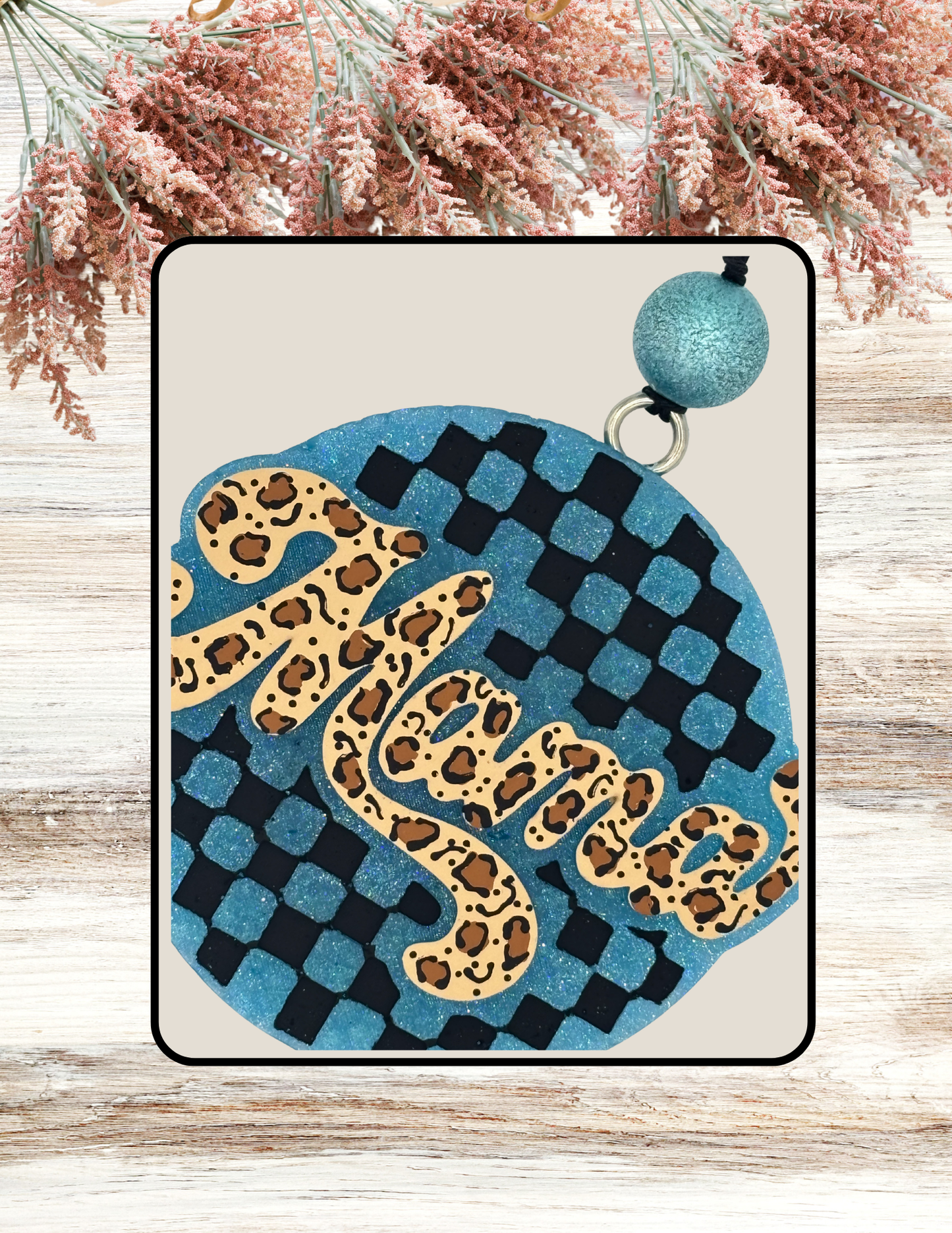 Freshie Mama Checkered Round Leopard Turquoise Black