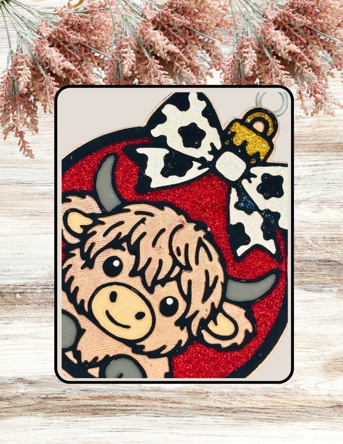 Freshie Highland Cow Christmas Bulb with Bow Red