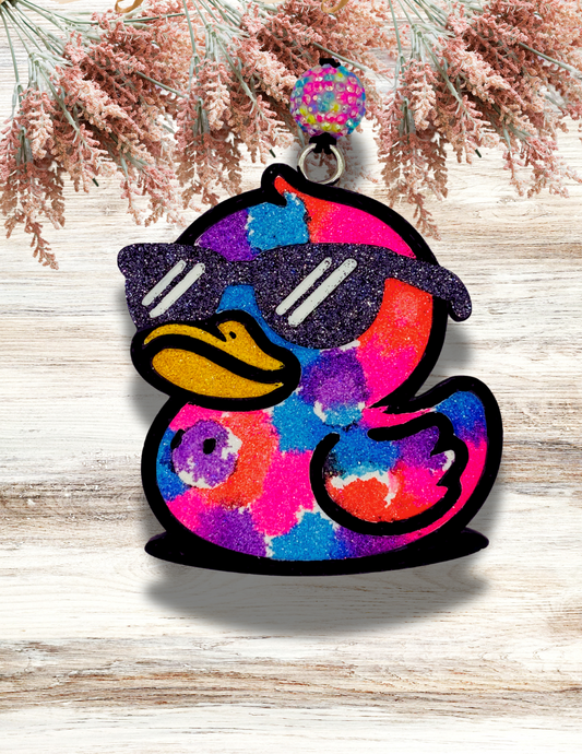 Freshie Duck with Sunglasses Neon Tie Dye