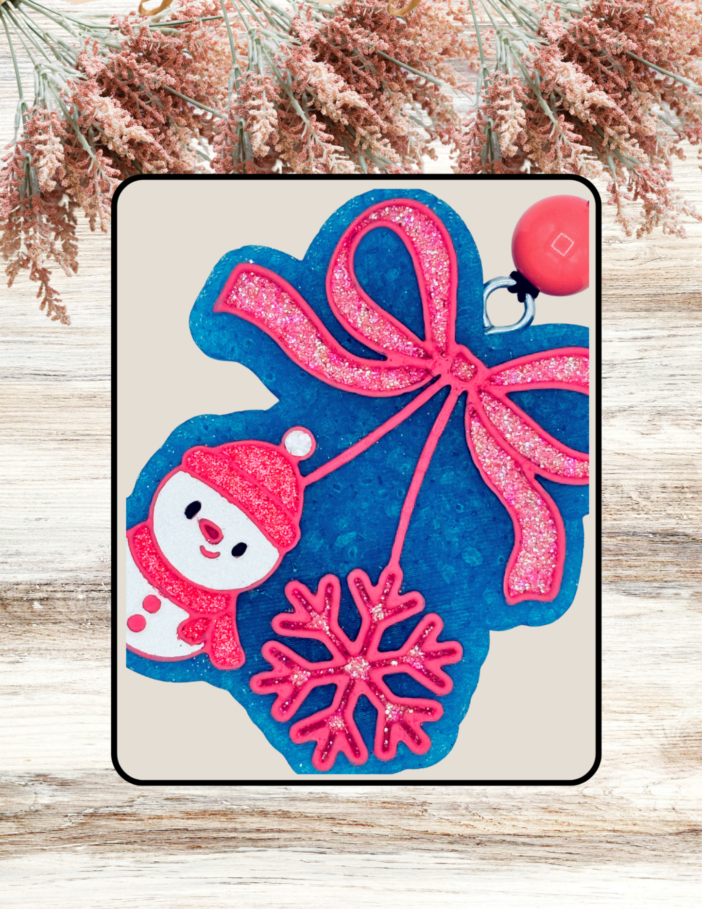 Freshie Snowman Cherries with Bow Coral Teal