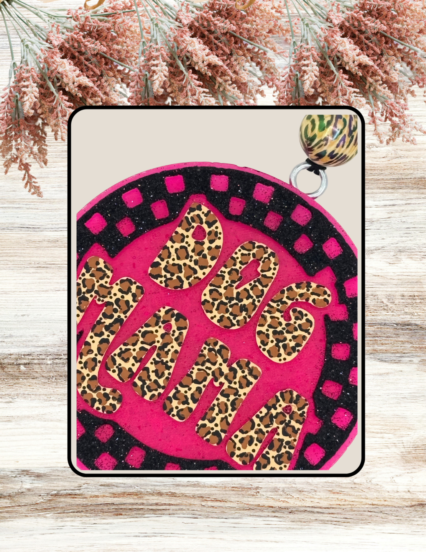 Freshie Checkered Dog Mama Leopard Pink Black