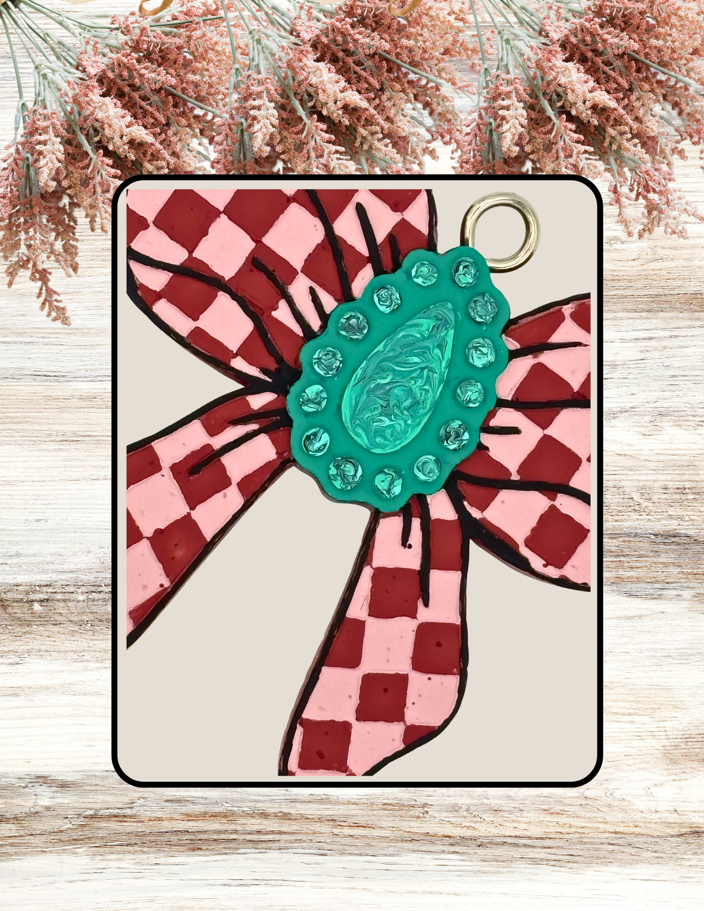Freshie Checkered Bow with Jewel Rose Gold