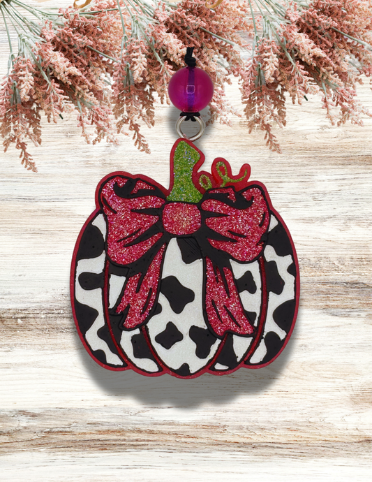 Freshie Cow Print Pumpkin with Bow Maroon