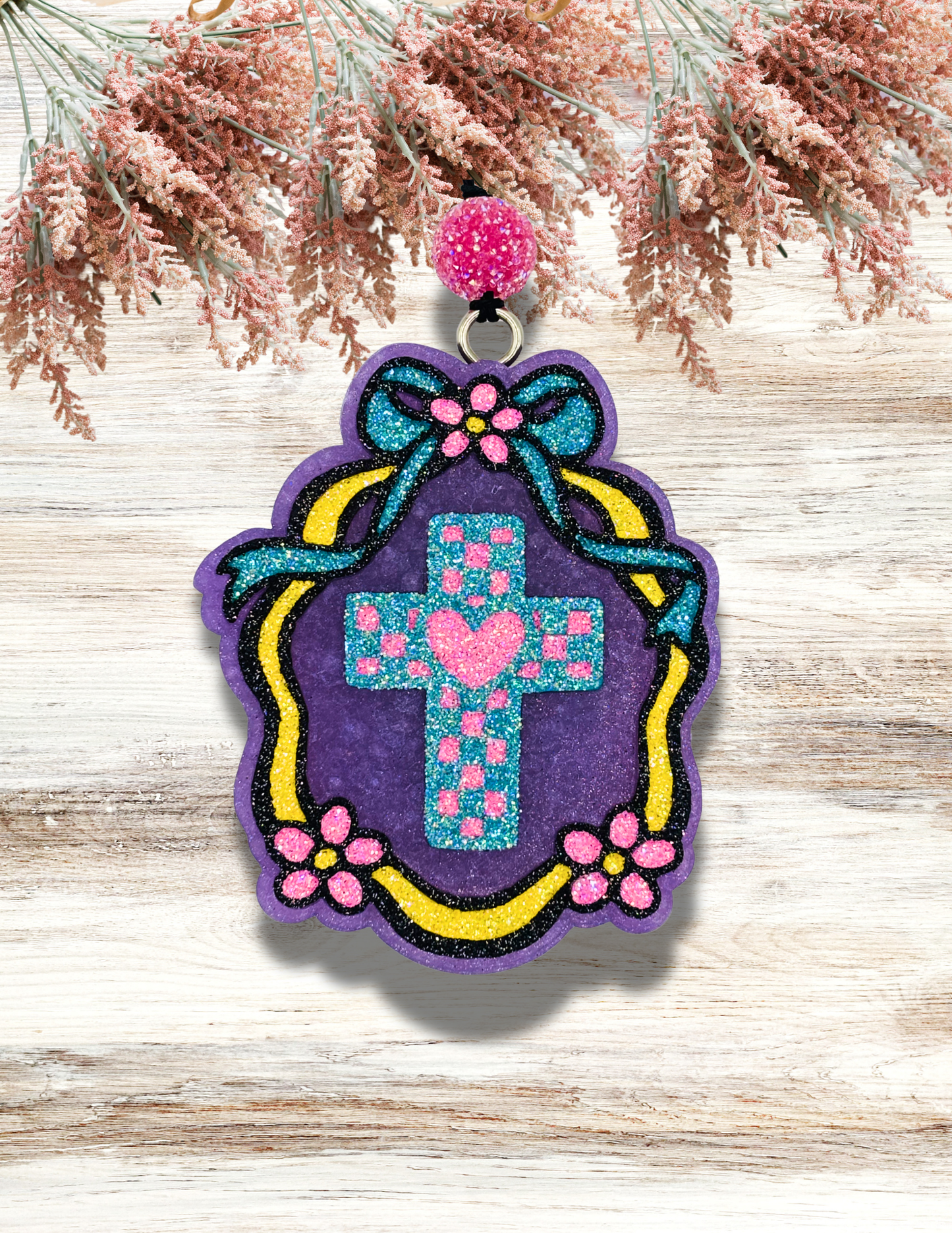 Freshie Checkered Cross Coquette Bow Pastel