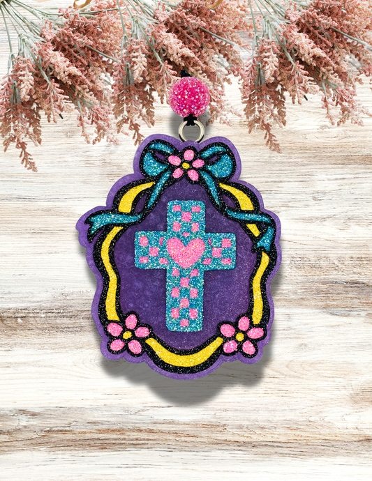 Freshie Checkered Cross Coquette Bow Pastel