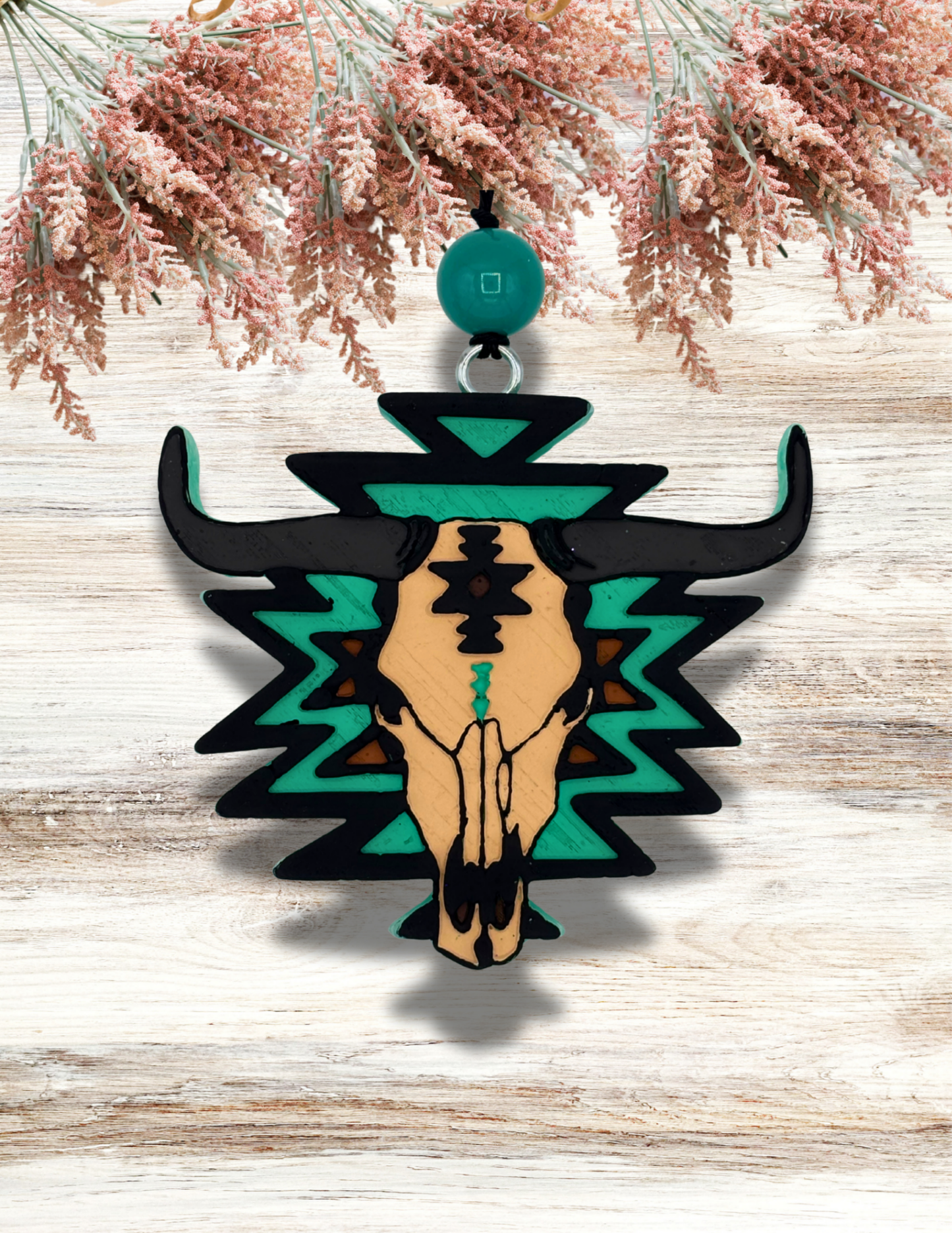 Freshie Aztec Bull Skull Teal Black