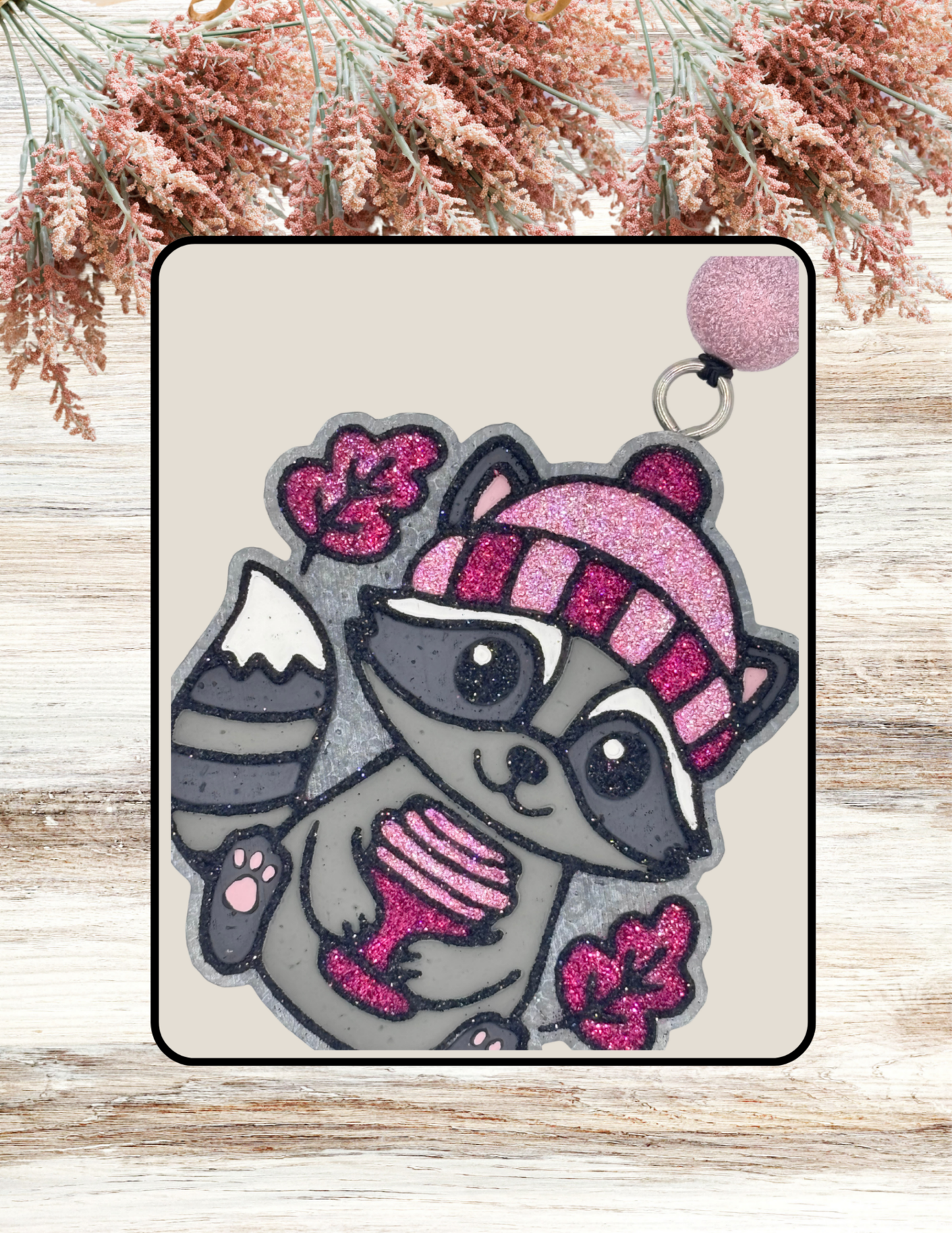 Freshie Raccoon Latte Leaves Mauve Burgundy