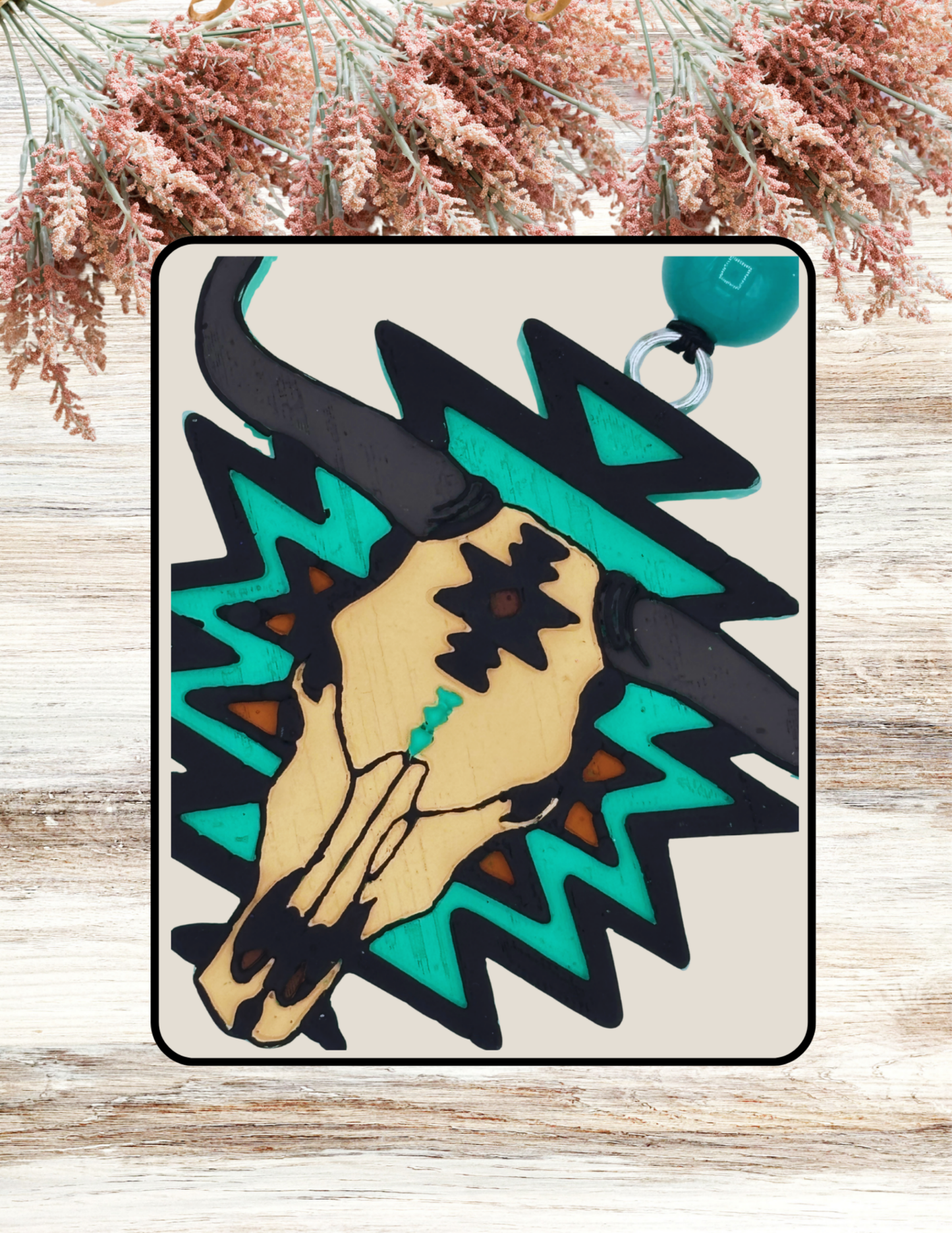 Freshie Aztec Bull Skull Teal Black