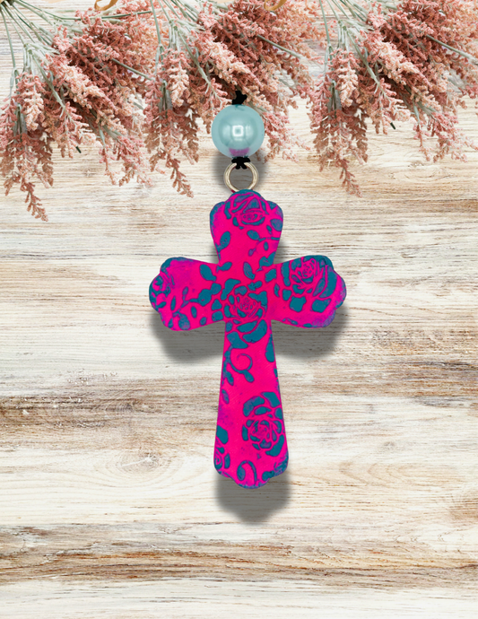Freshie Floral Cross Pink Teal