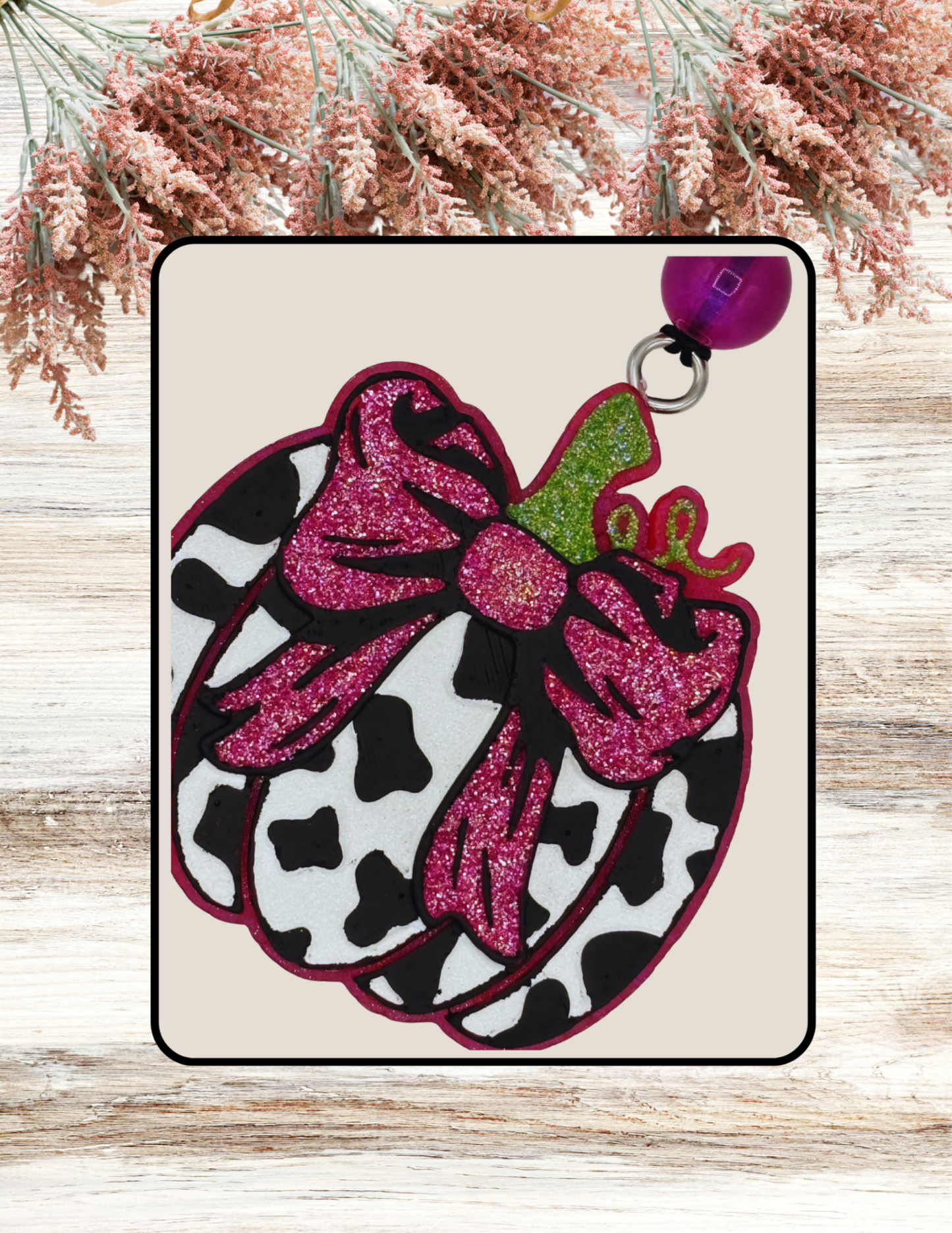 Freshie Cow Print Pumpkin with Bow Maroon