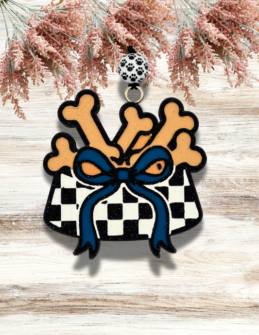 Freshie Checkered Dog Bowl with Bones Black White Blue