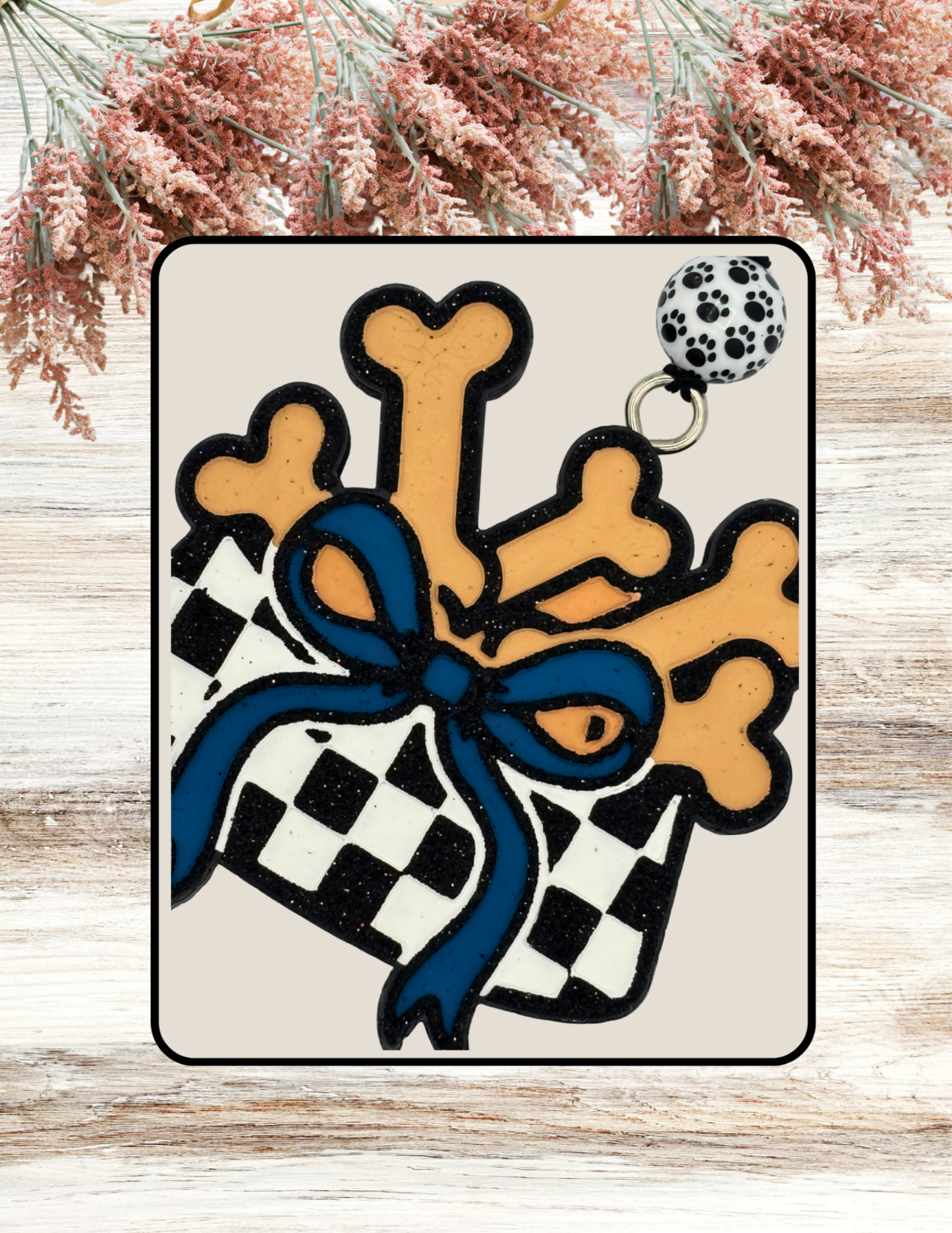 Freshie Checkered Dog Bowl with Bones Black White Blue