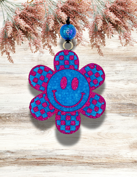 Freshie Checkered Smiley Flower Pink Blue