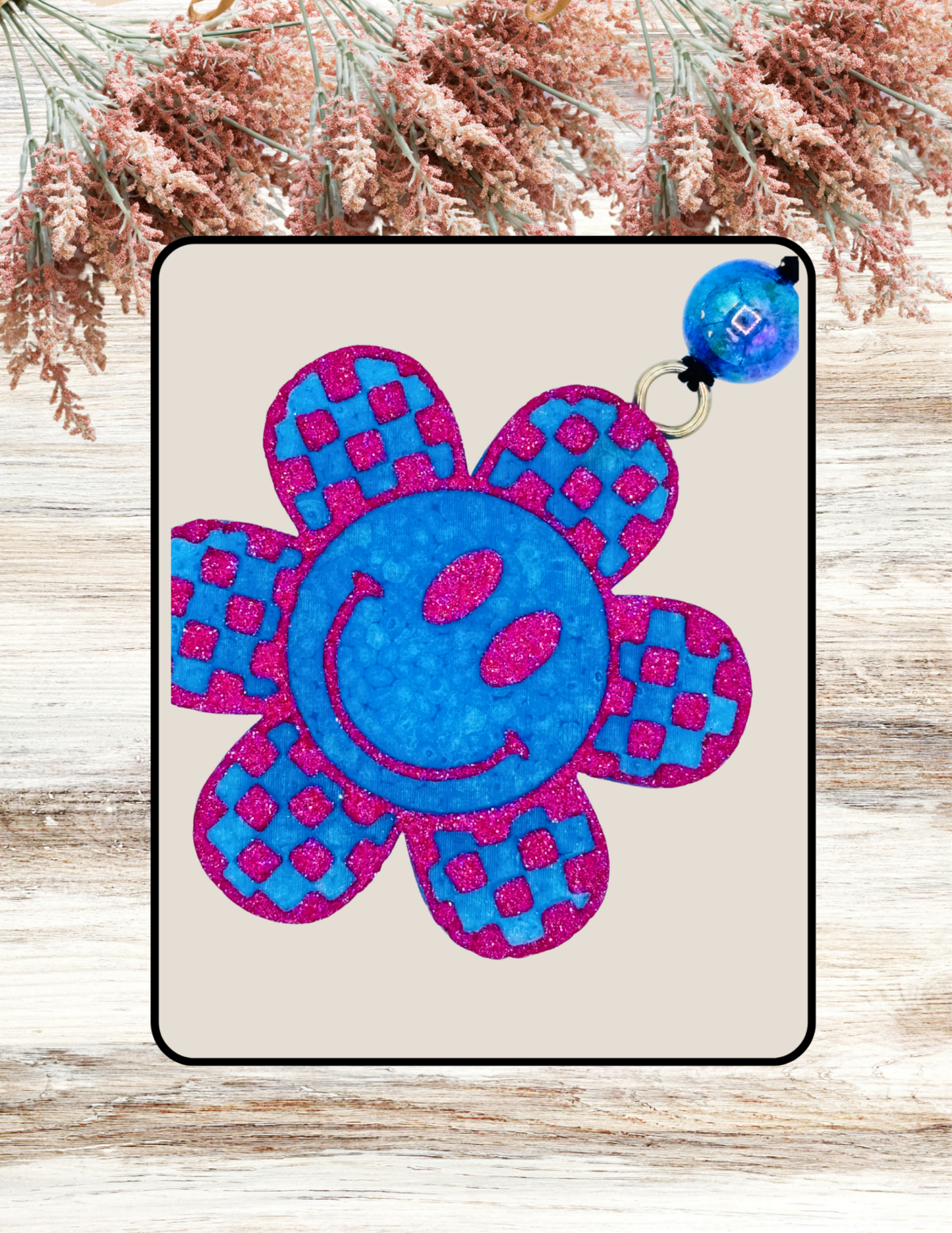 Freshie Checkered Smiley Flower Pink Blue