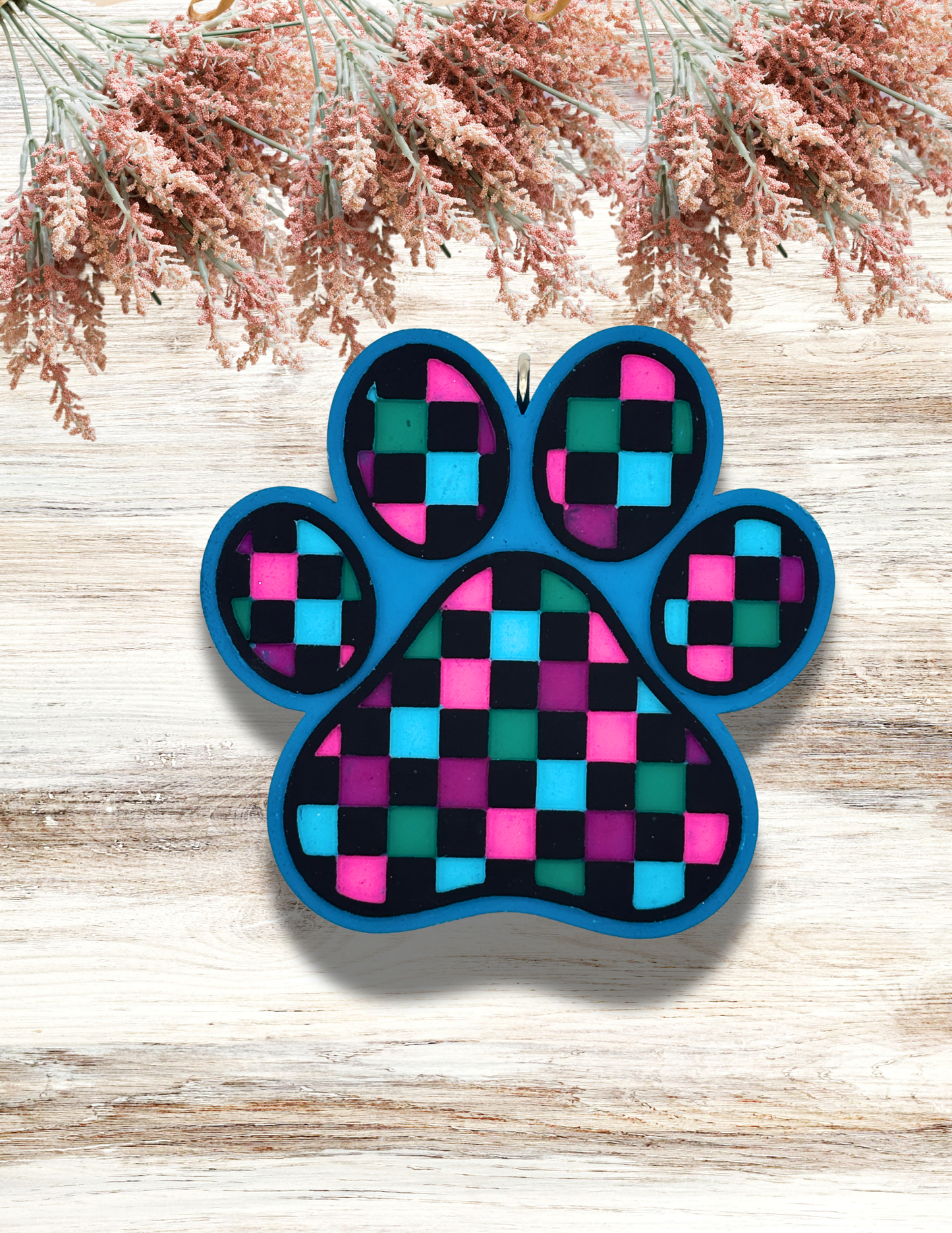 Freshie Checkered Paw Turquoise Pink Purple
