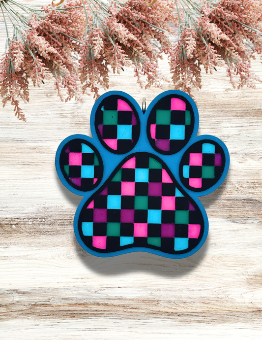 Freshie Checkered Paw Turquoise Pink Purple
