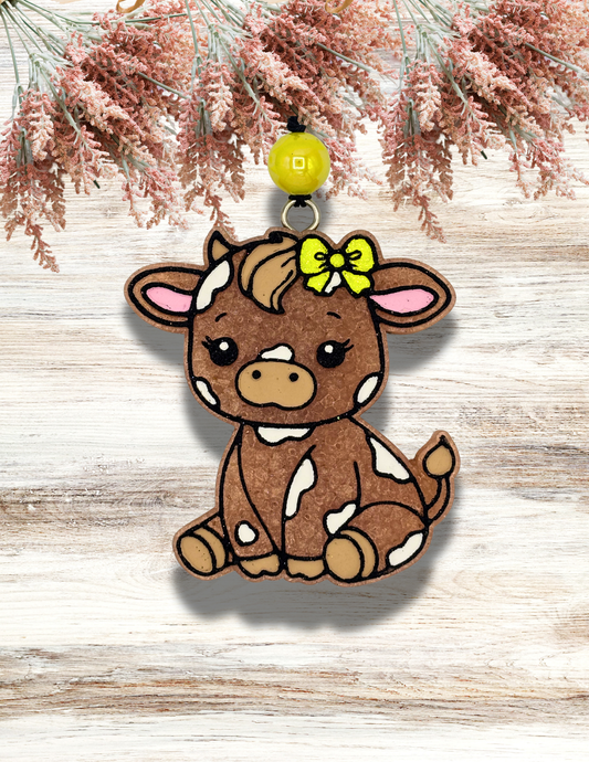 Freshie Sitting Cow With Bow Yellow