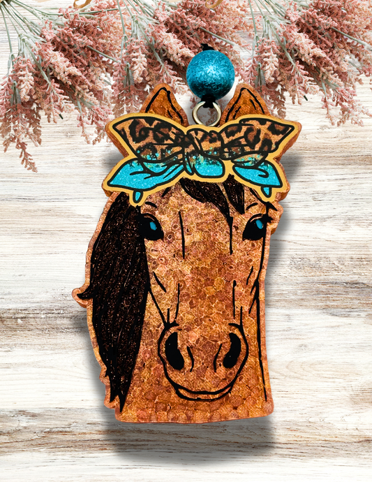 Freshie Horse With Bow Teal Leopard