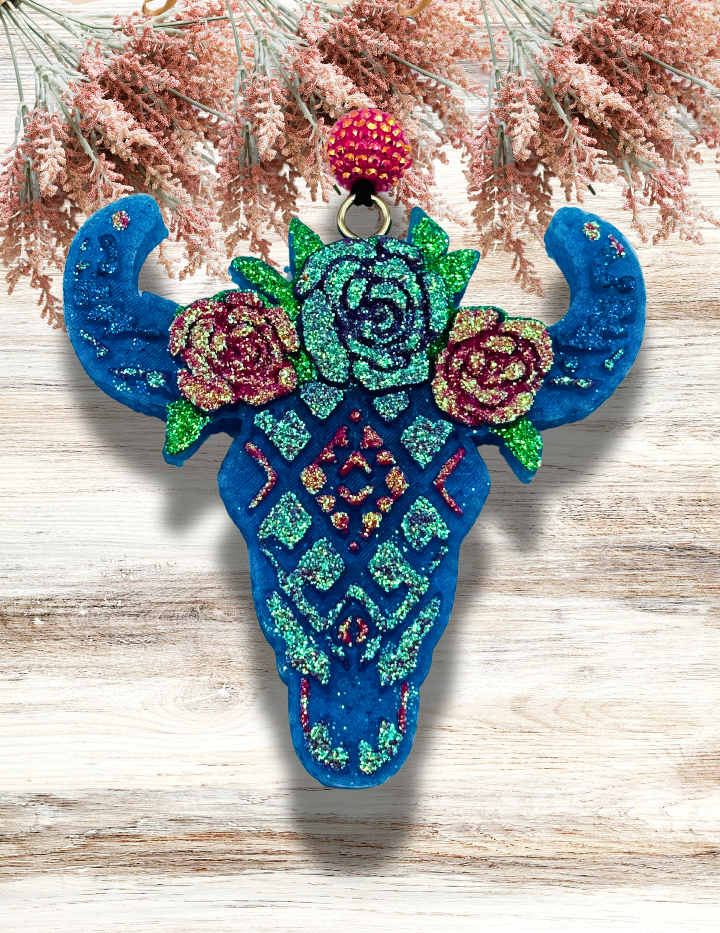 Freshie Bull Skull Floral Blue