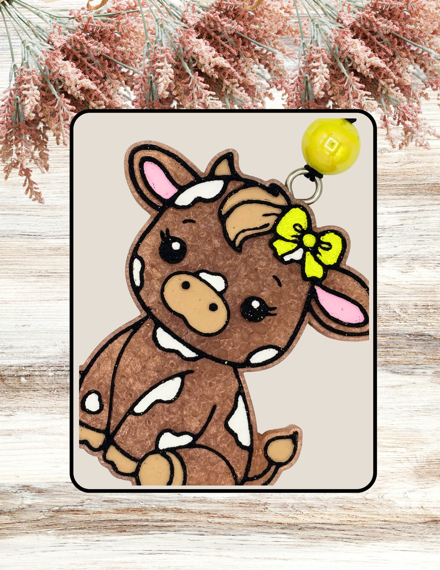 Freshie Sitting Cow With Bow Yellow