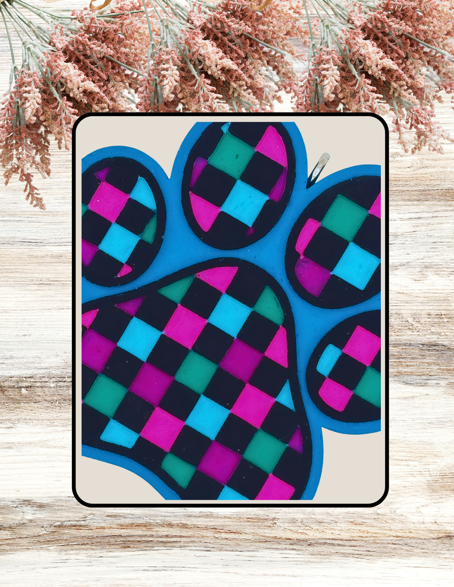 Freshie Checkered Paw Turquoise Pink Purple