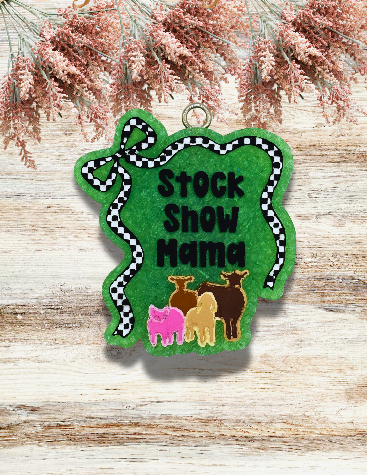Freshie Stock Show Mama Checkered Bow Teal Black