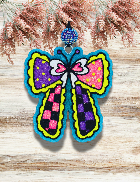 Freshie Checkered Bow Butterfly Pink Purple Yellow