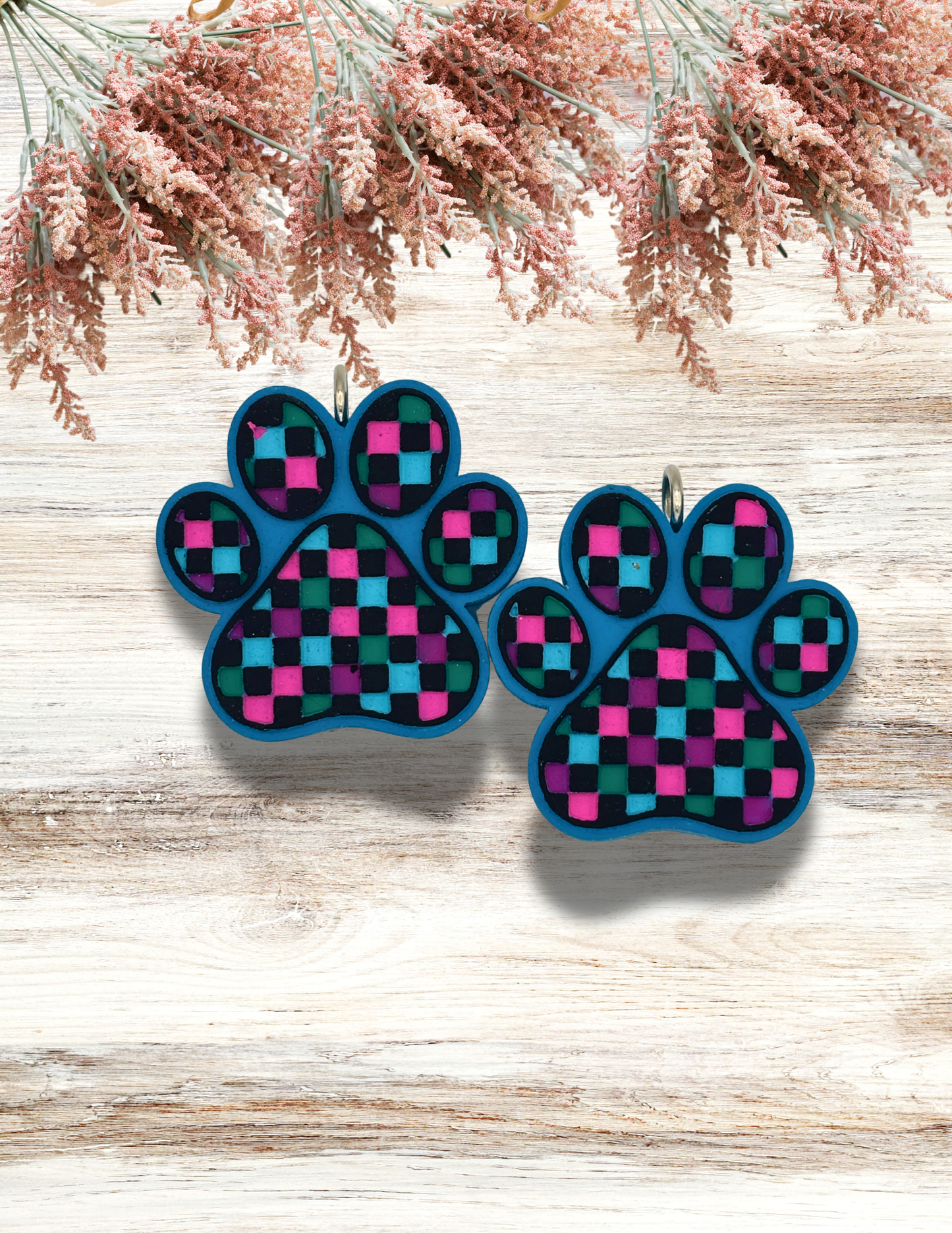 Freshie Checkered Paw Turquoise Pink Purple Vent Clips