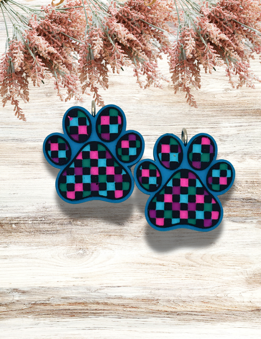 Freshie Checkered Paw Turquoise Pink Purple Vent Clips