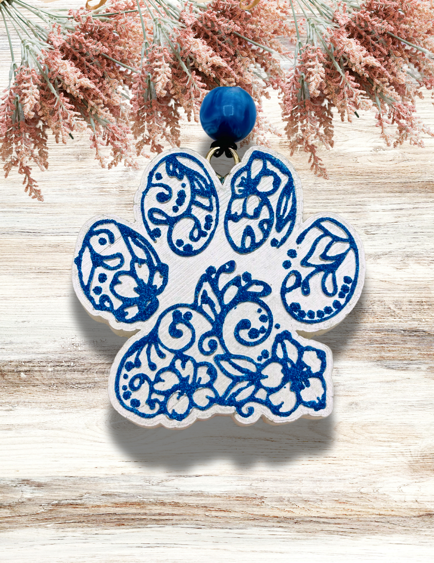 Freshie Paw Floral Scroll White Blue