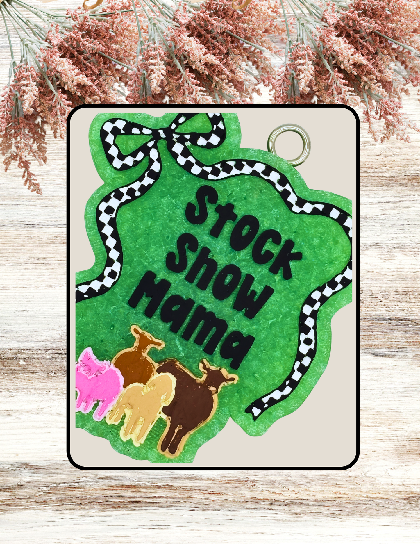 Freshie Stock Show Mama Checkered Bow Teal Black