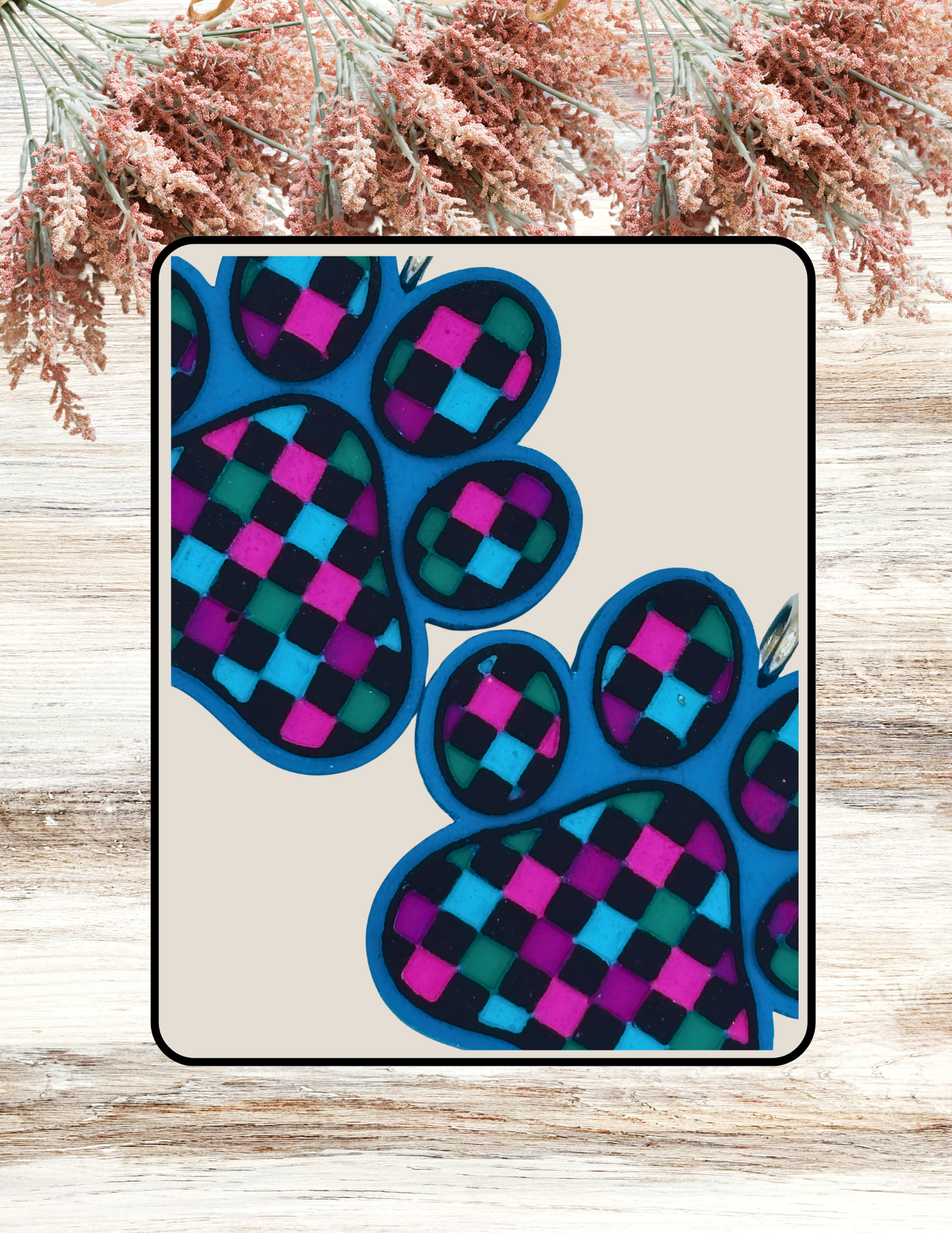 Freshie Checkered Paw Turquoise Pink Purple Vent Clips