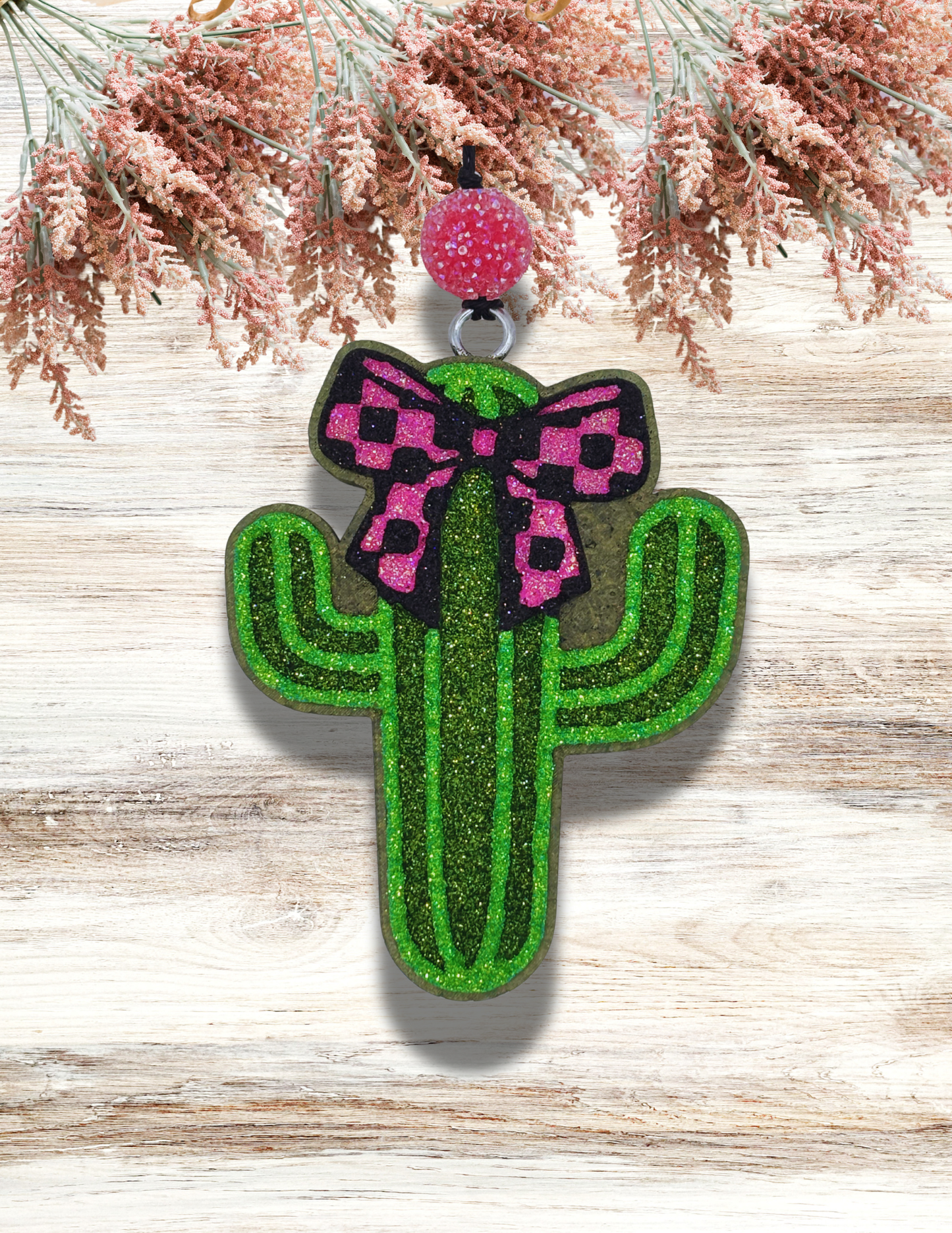 Freshie Cactus Plaid Bow Pink Black