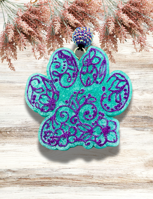 Freshie Paw Floral Scroll Teal Purple