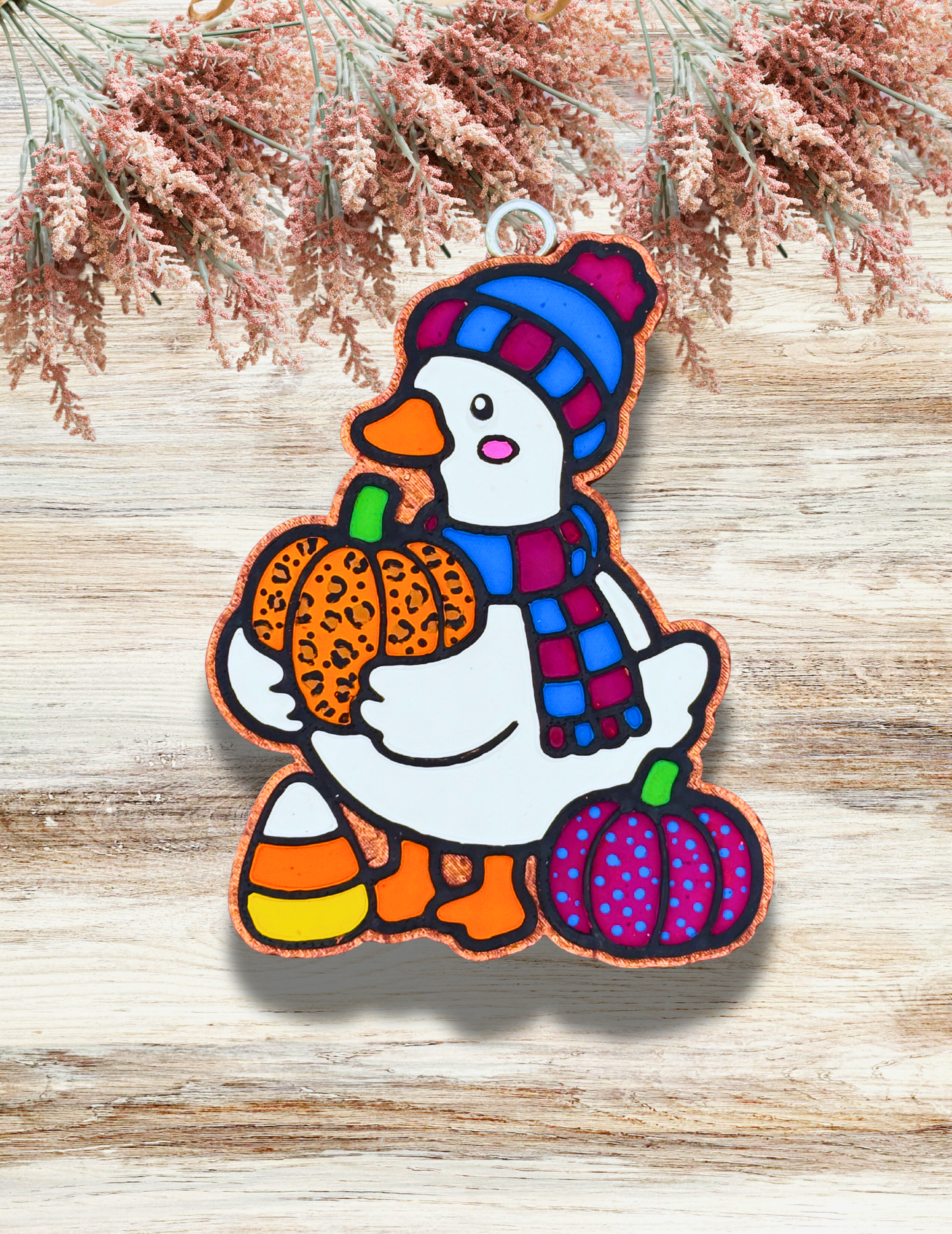 Freshie Fall Goose With Pumpkins Magenta Blue