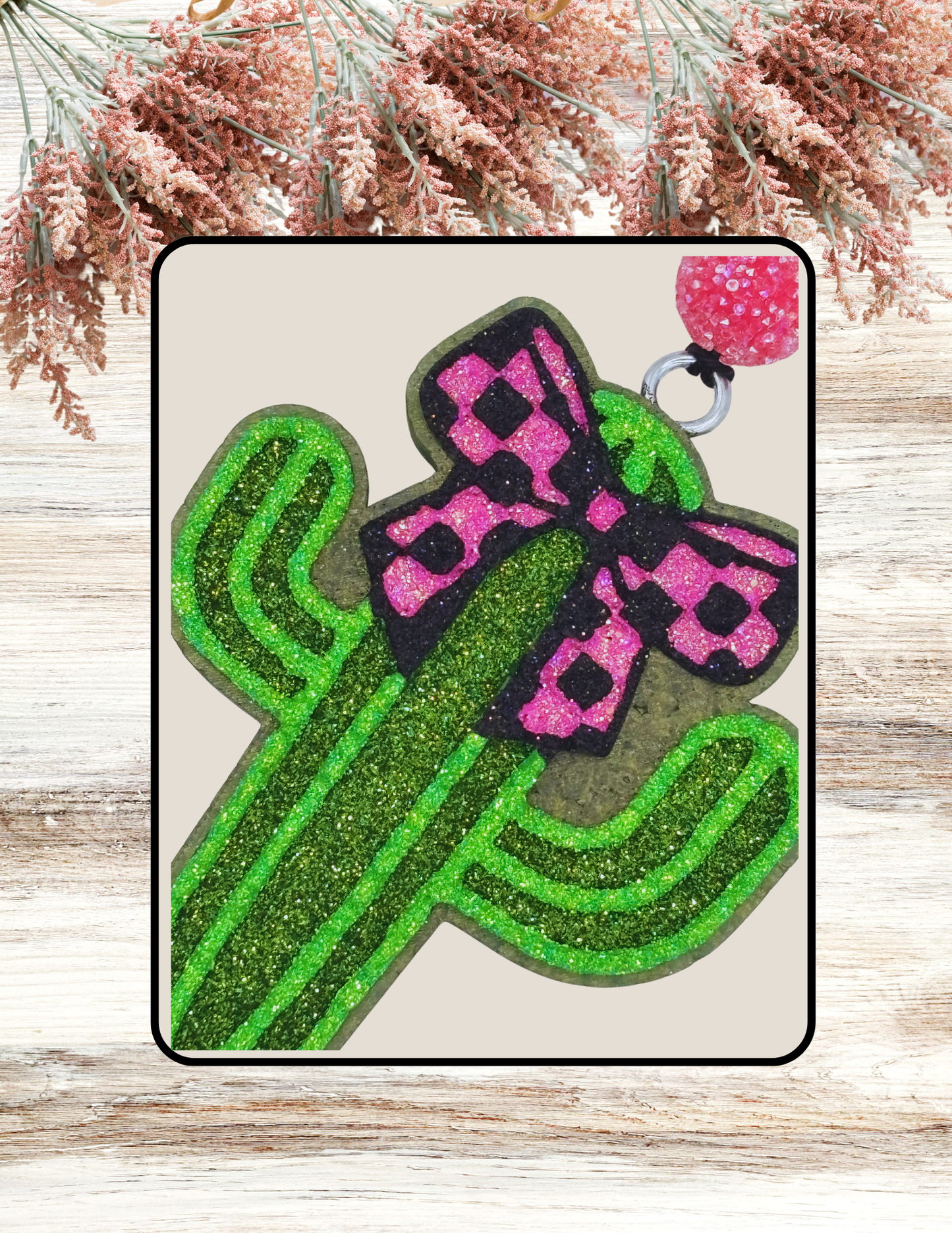 Freshie Cactus Plaid Bow Pink Black