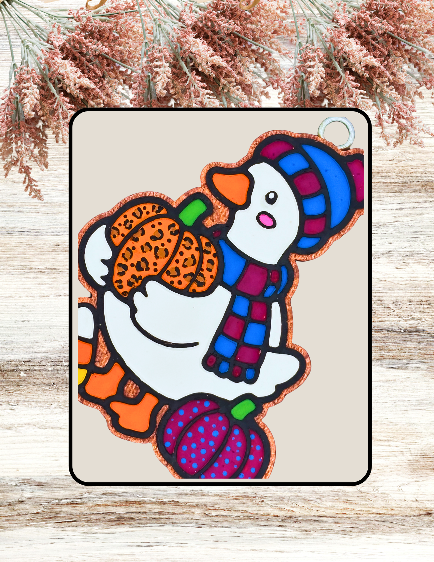 Freshie Fall Goose With Pumpkins Magenta Blue