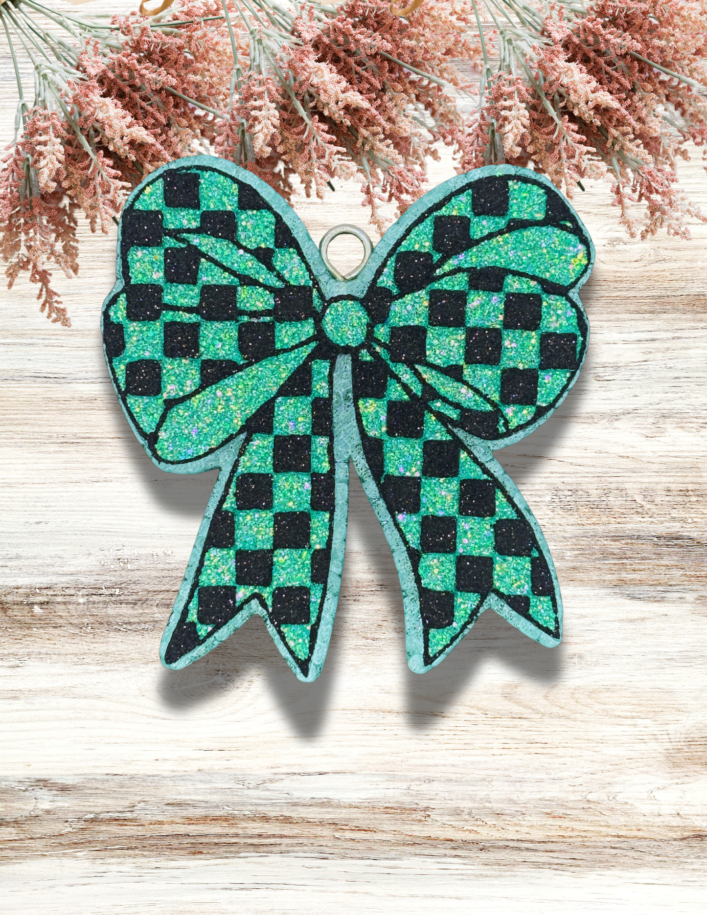 Freshie Checkered Bow Teal Black