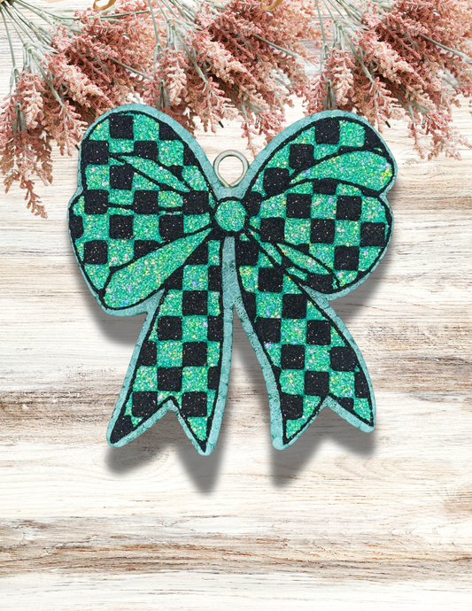 Freshie Checkered Bow Teal Black