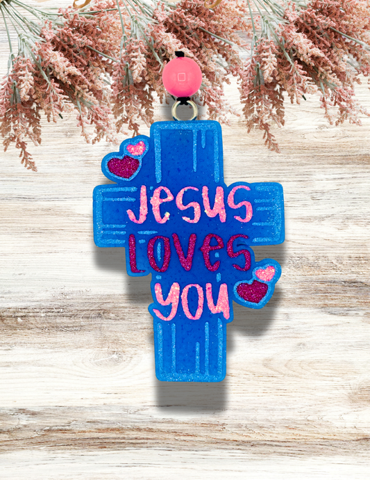 Freshie Jesus Loves You Cross Pink Blue