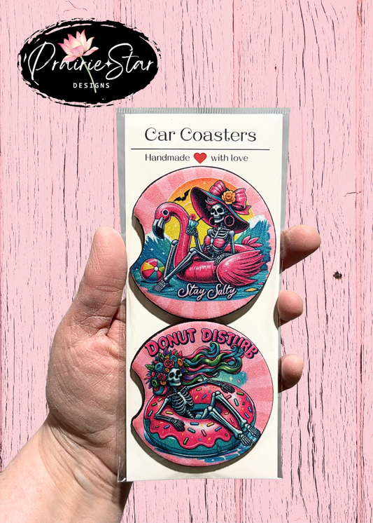 Car Coaster Beach Skelly Pink