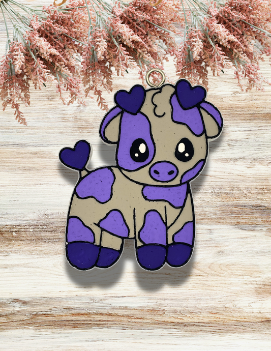 Freshie Cute Cow with Hearts Purple Grey