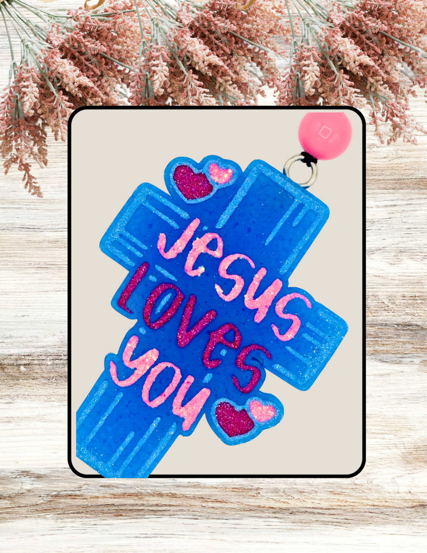 Freshie Jesus Loves You Cross Pink Blue