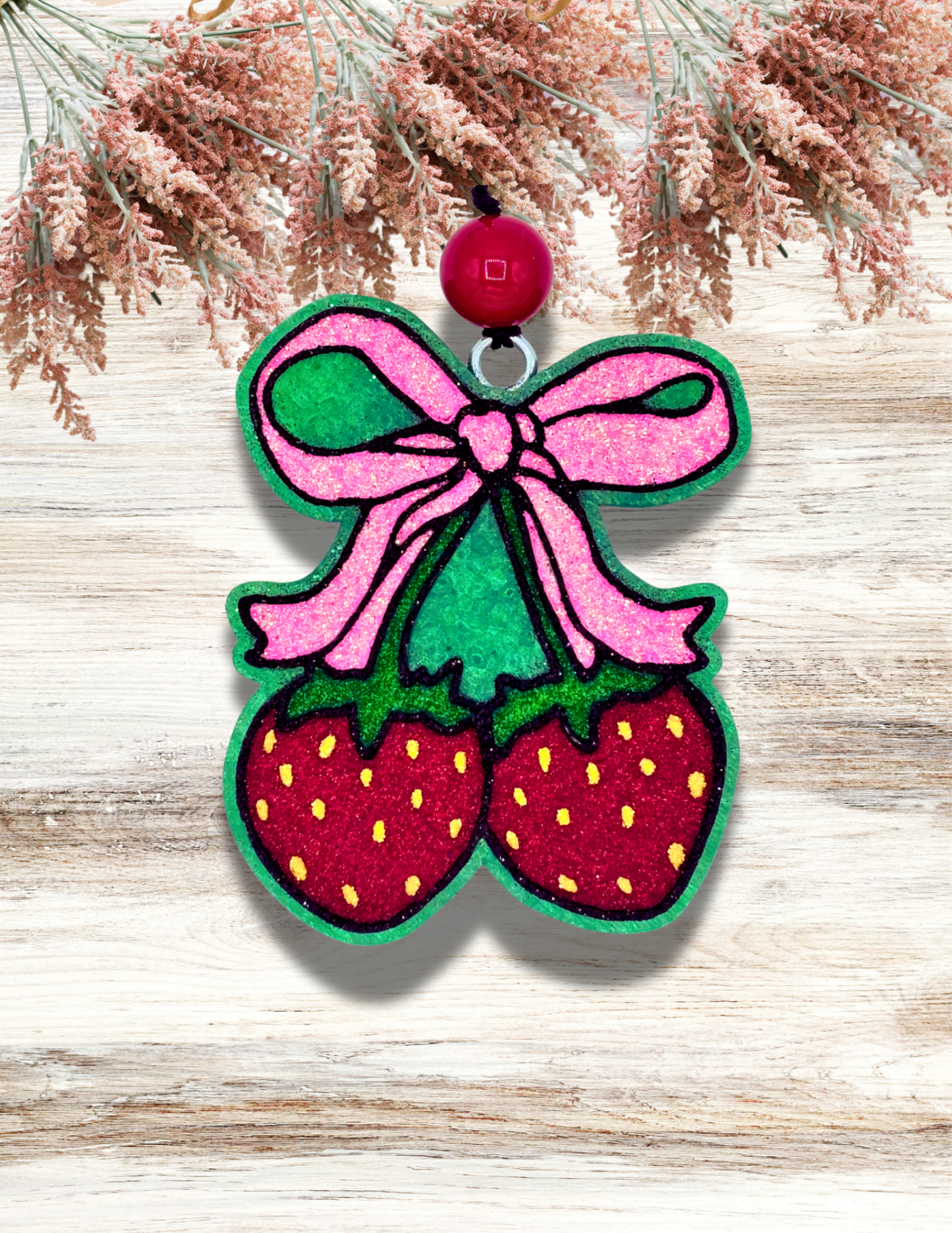 Freshie Strawberry Cherries with Bow Pink Green